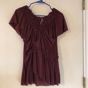 SUMMER SALE! Anthropologie Burgundy Short sleeve shirt with ruffles